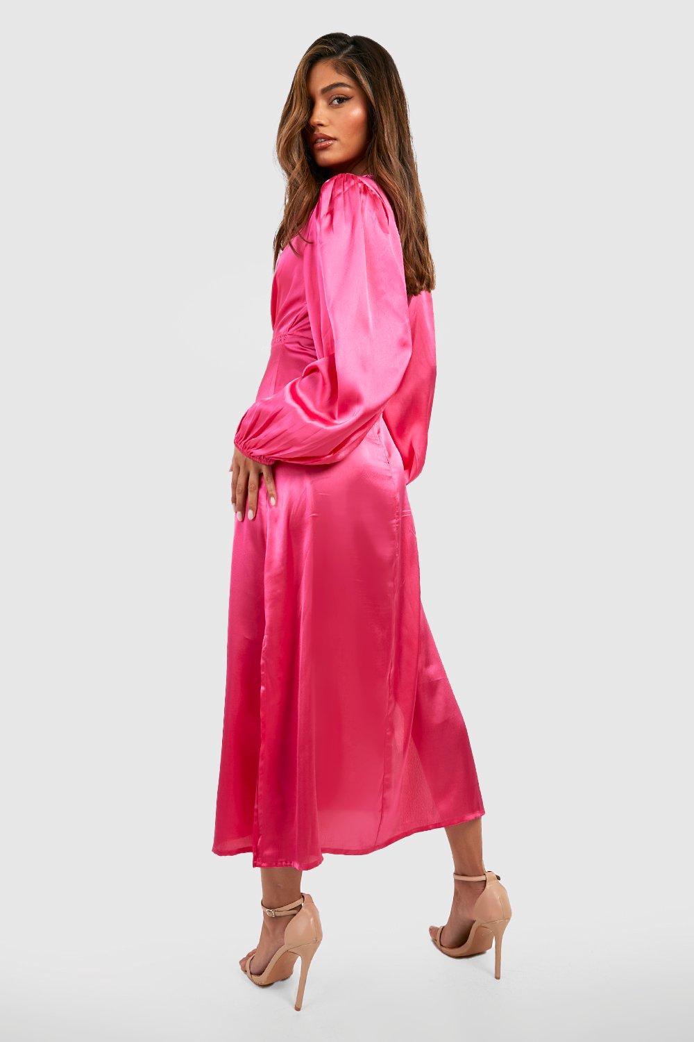 Pink silk long sleeve on sale dress